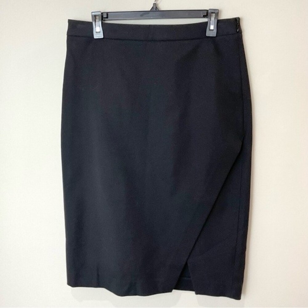 Banana Republic Black Pencil Skirt Bi-Stretch Wrap Front Sz 10 Side Zip